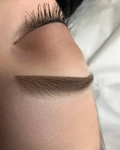 Close-up of healed semi permanent eyebrows at getBeauty in Cambridge, showing soft definition and long-lasting results